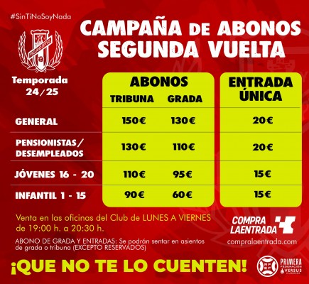 El Yeclano lanza el abono de la segunda vuelta por 130 y 150 euros en tarifa general 