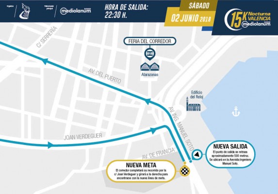 La 15K Nocturna Valencia Mediolanum modifica sus puntos de salida y llegada

