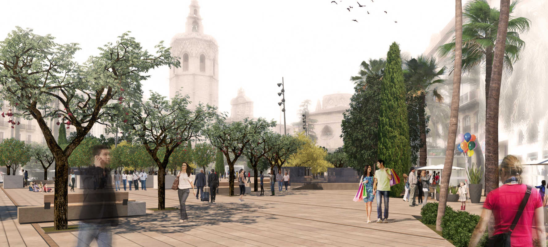 Figuración de cómo quedará la Plaza de la Reina vista desde la calle la Paz. - 