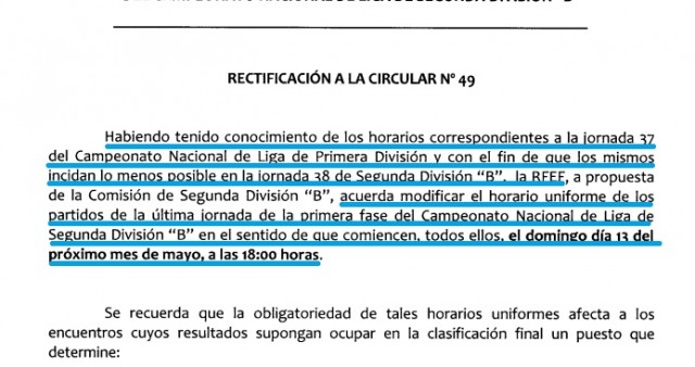 La Federación retrasa al domingo la última jornada en Segunda B para evitar la coincidencia con Primera