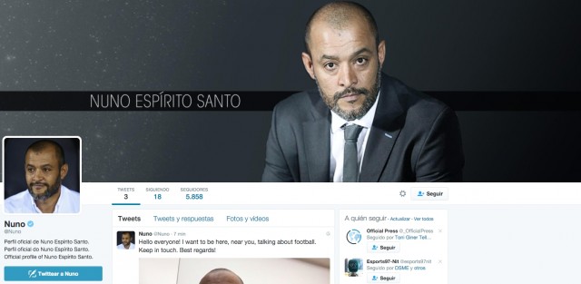 Nuno estrena su cuenta de Twitter con su primer mensaje