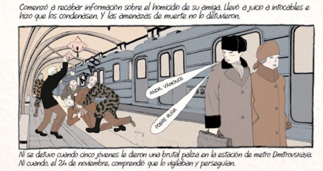 El cómic en recuerdo de Anna Politkóvskaya, una periodista rusa que sí que fue asesinada