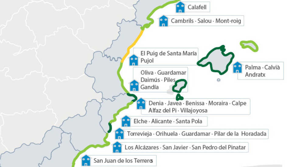 Mercados en clara recuperación (verde oscuro), indicios de recuperación (verde claro), y próximos al suelo (amarillo)  - 
