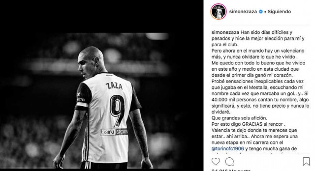 Zaza se despide de la afición del Valencia