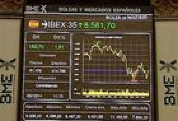 El Ibex 35 sube hoy un 1,6% y un 10,2% en la semana, con la prima de riesgo en los 350 puntos