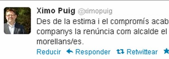 Ximo Puig anuncia en Twitter que dejará la alcaldía de Morella el 30 de junio