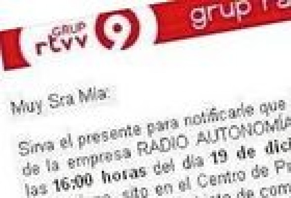 RTVV notifica 843 despidos en la televisión por correo electrónico
