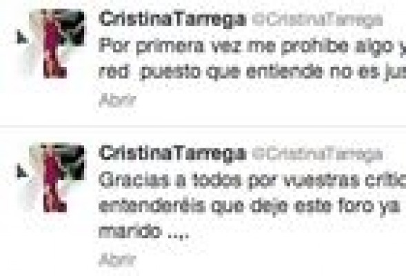 Cristina Tárrega abandona Twitter 'obligada' por su marido