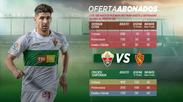 El Elche ofrece a sus abonados dos entradas a precio reducido para el partido contra el Zaragoza

