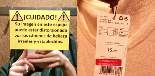 Guerra de pegatinas contra la 'tiranía' de las tallas en Alicante