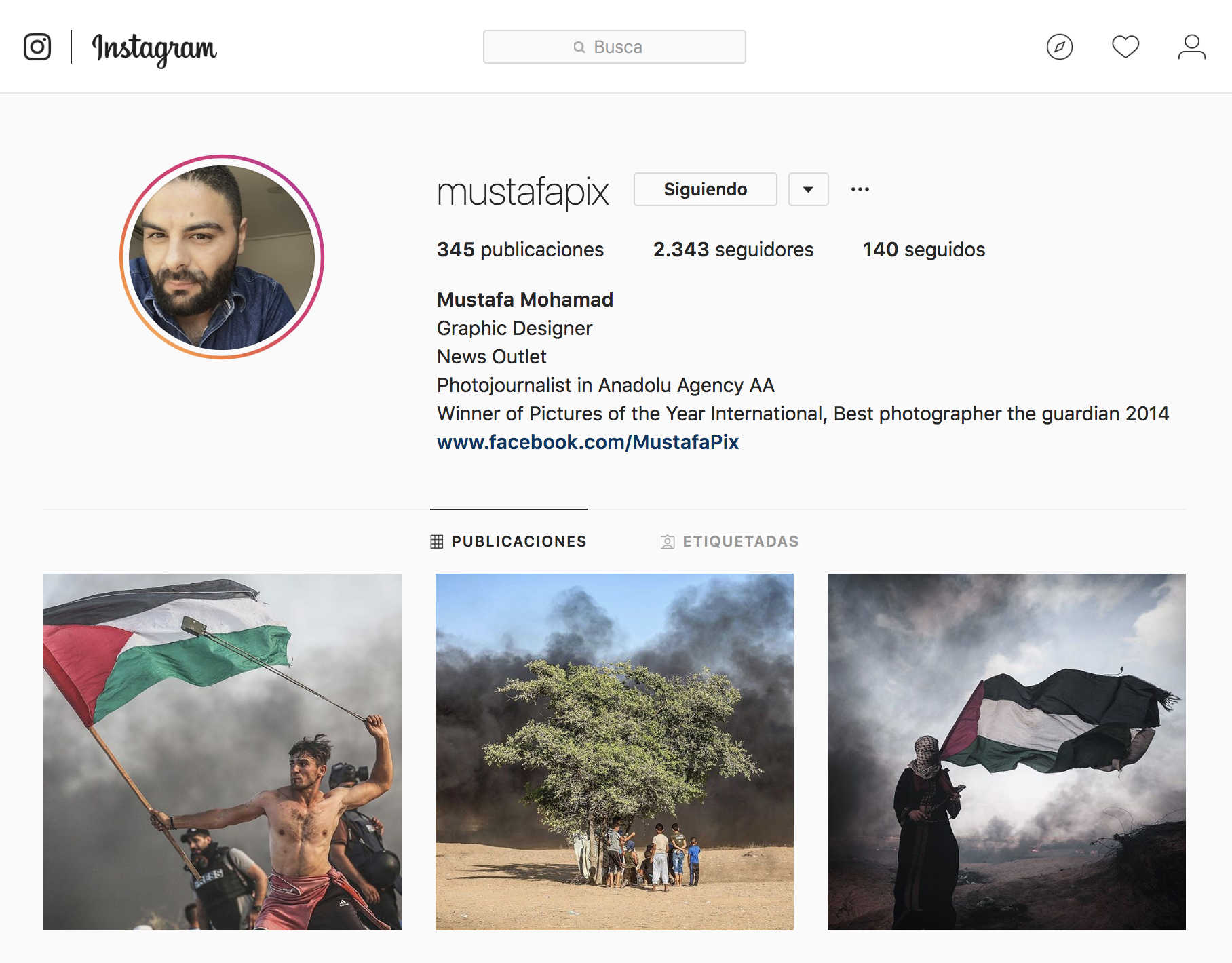Captura de la versión web del descomunal Instagram de Mustafa Mohamed, @mustafapix - 