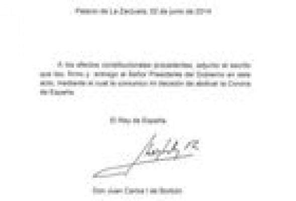 El escrito de abdicación del Rey Juan Carlos I