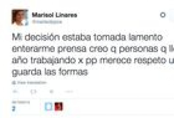 Marisol Linares lamenta enterarse por la prensa de no estar en las listas del PP y dice que 