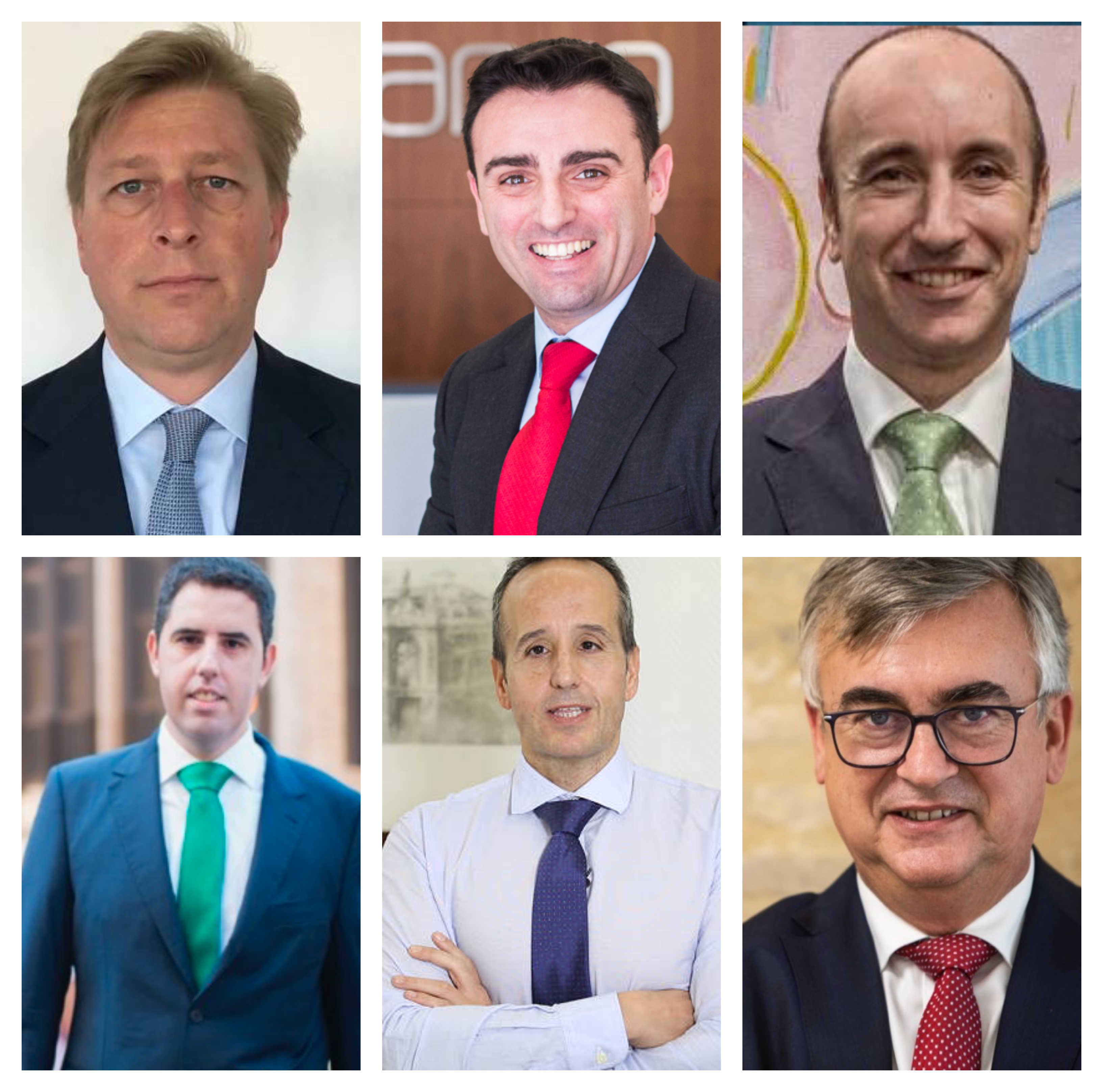 De izquierda a derecha arriba: René Bauch, Juan Espinós y José Gregori; debajo y siguiendo el mismo orden Ricardo González, Antonio Aspas y Rafael Carrau - 