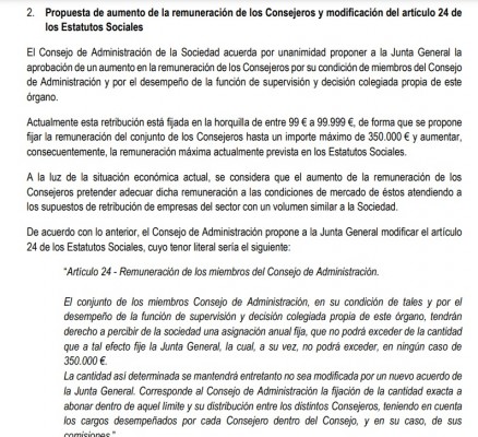 El consejo del Intercity propone a sus accionistas elevar su remuneración hasta los 350.000 euros