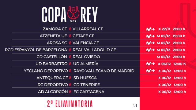 Ya disponibles los horarios de la segunda ronda de la Copa del Rey