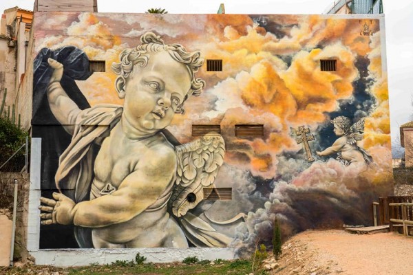 Así ha quedado el espectacular mural de Caravaca que dará la bienvenida a los peregrinos