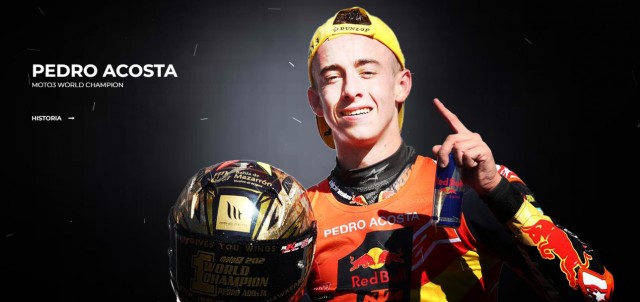 El piloto Pedro Acosta, campeón mundial de Moto3, estrena página web