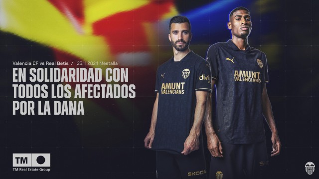 El Valencia CF jugará de negro, con lema 'Amunt valencians' en el pecho y subastará camisetas