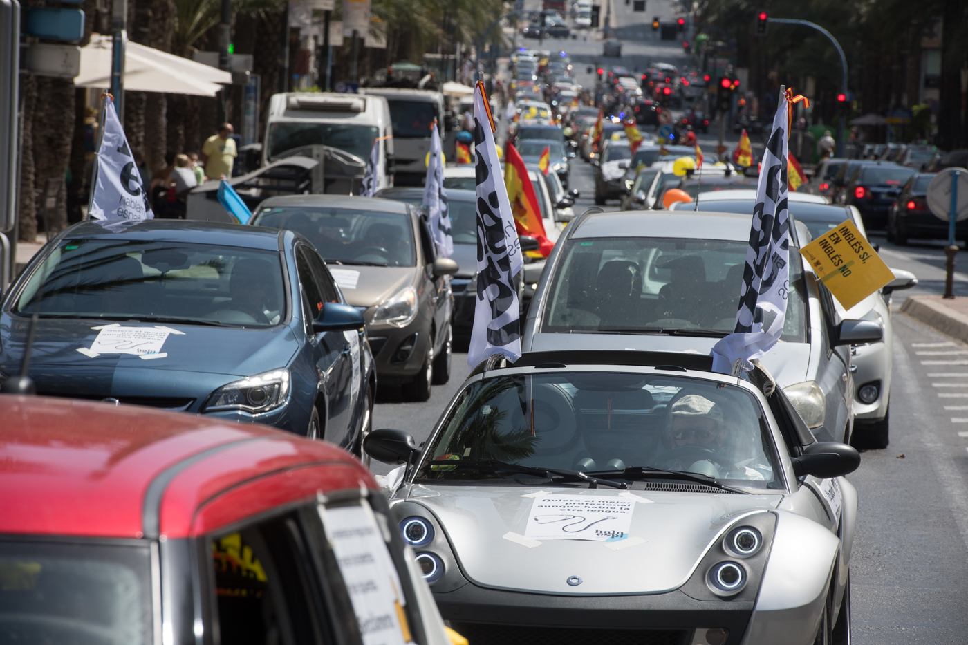 Centenares de vehículos protestan en Alicante por la elección de lengua en la enseñanza