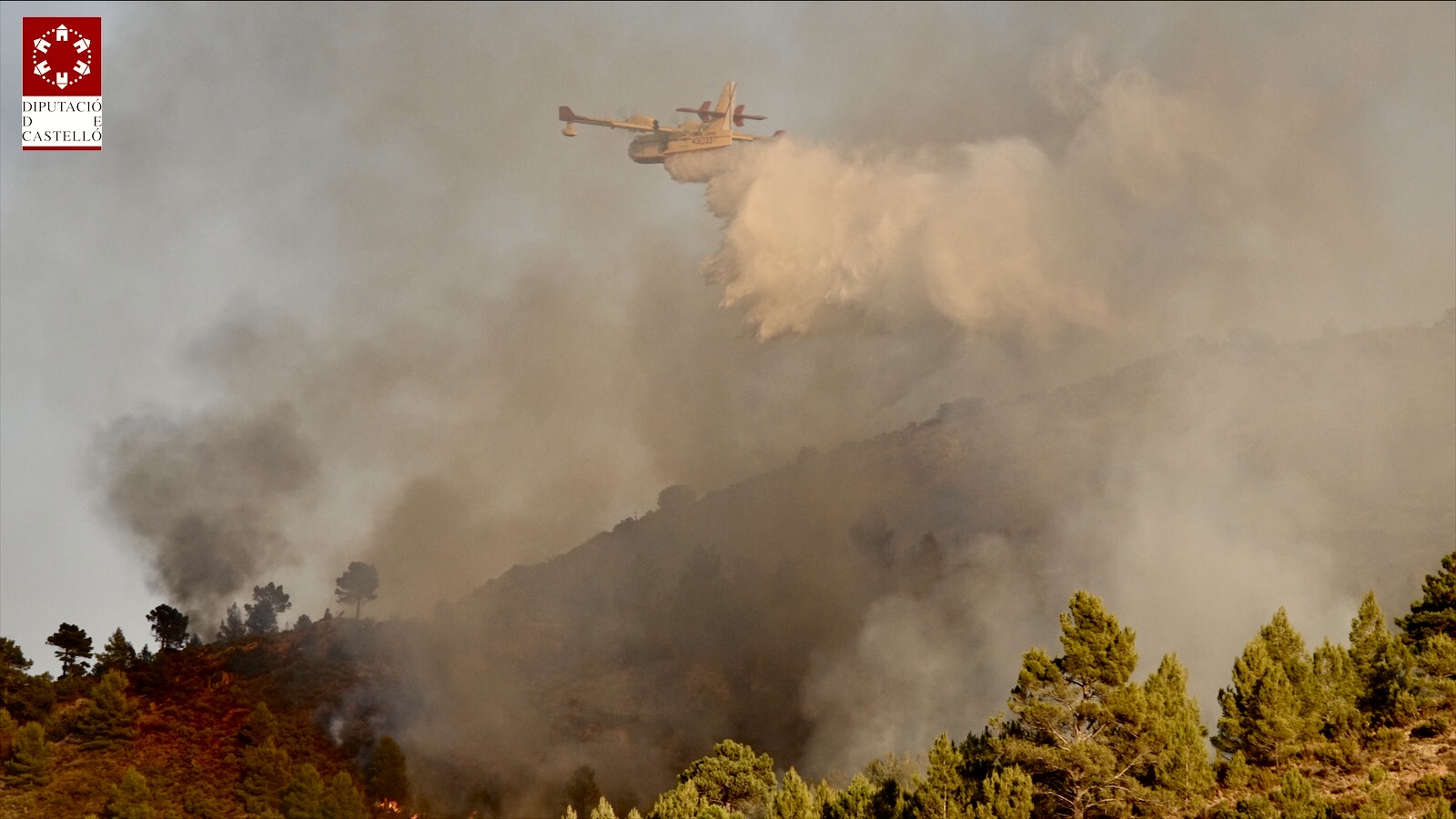 Diez medios aéreos y catorce unidades de bomberos luchan contra el fuego en Bejís