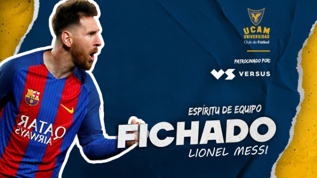 Circula el fichaje de Messi por el UCAM y aparece con la camiseta del Murcia en Nueva Condomina