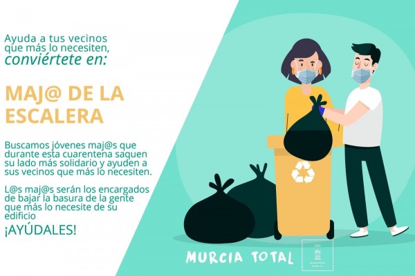 Los jóvenes se solidarizan en 'Maj@s de la escalera' para sacar la basura de vecinos que lo necesiten