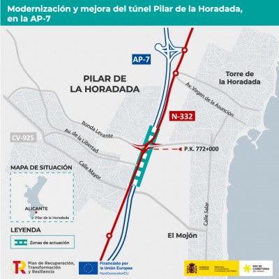 Transportes adjudica por 3,5 millones de
euros la modernización del túnel de Pilar de
la Horadada