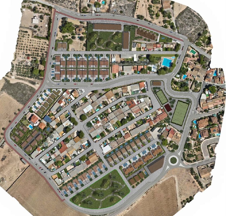 Render con las parcelas desarrolladas en el sector