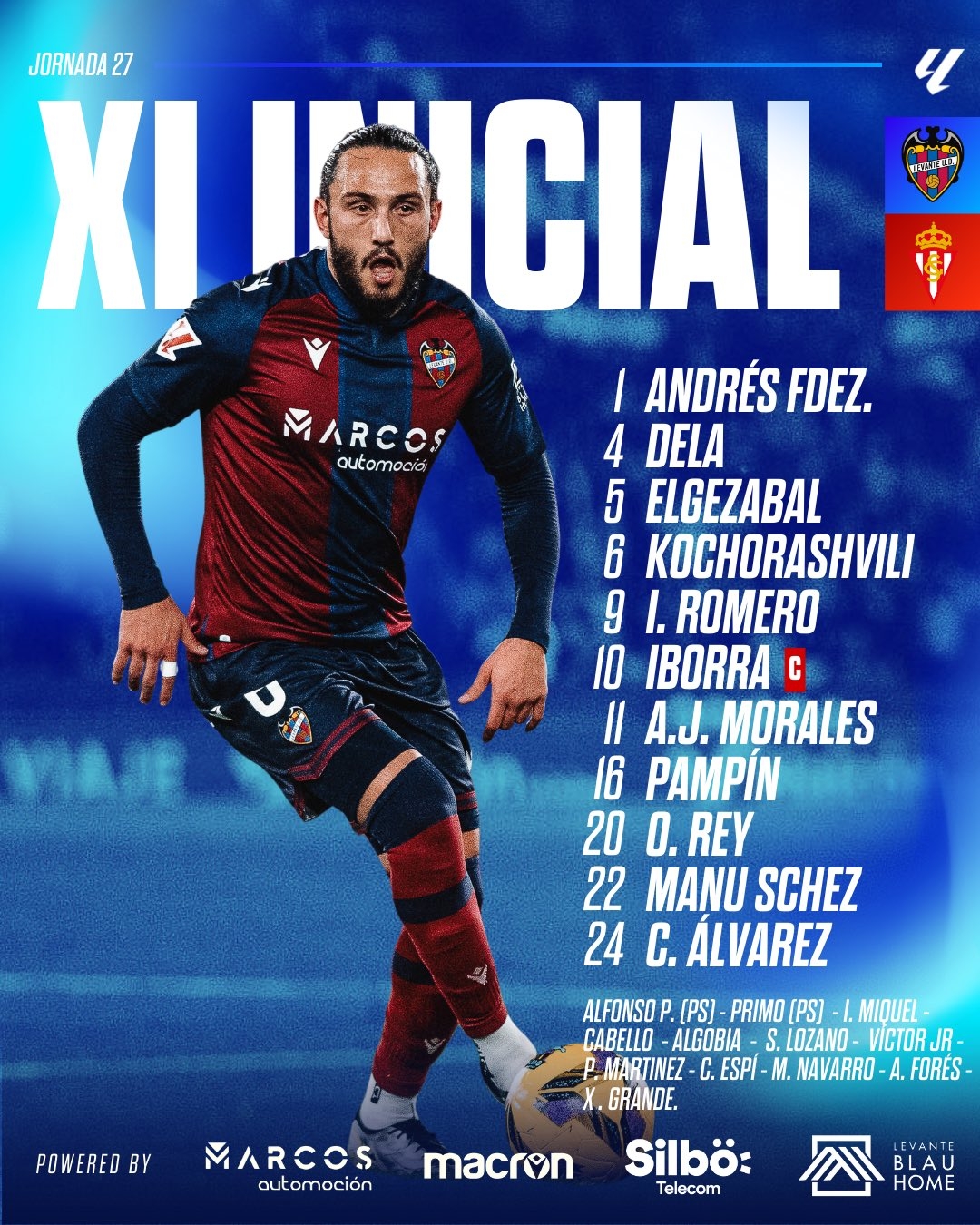 Este es el once del Levante UD ante el Sporting de Gijón