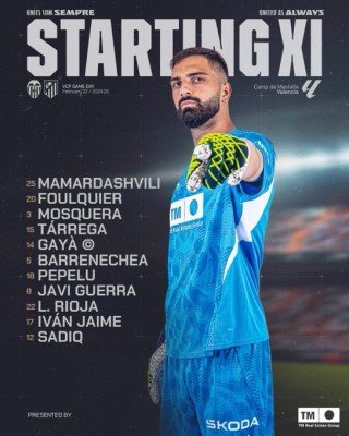 Este es el once del Valencia CF contra el Atlético de Madrid