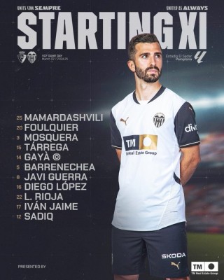Este es el once del Valencia CF para enfrentarse a CA Osasuna