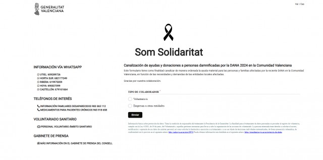 La Generalitat canaliza la ayuda para afectados por la dana en la web Som Solidaritat
