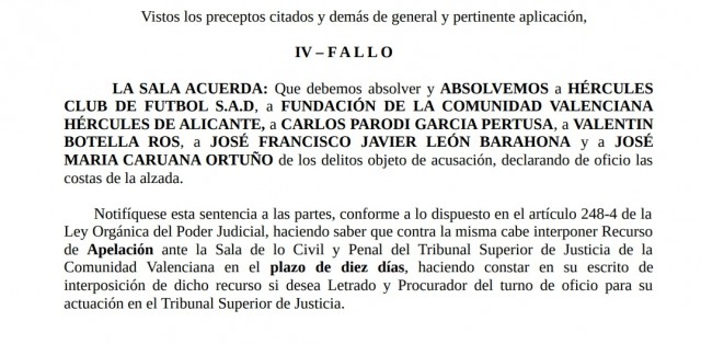 La Audiencia absuelve al Hércules, a su Fundación, a los consejeros y a los patronos por el 'caso Abde'