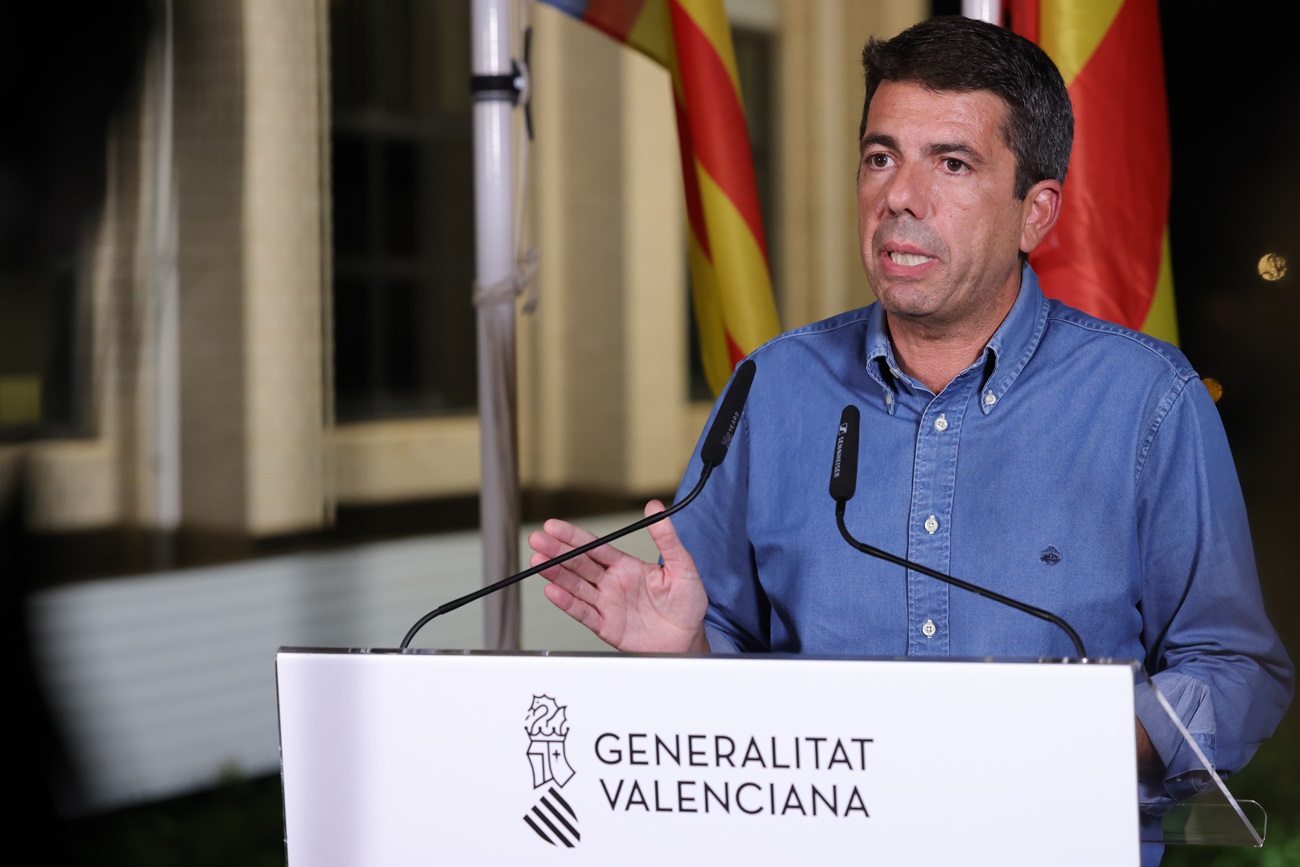 El presidente de la Generalitat, Carlos Mazón, en su comparecencia de este sábado. Foto: GVA - 