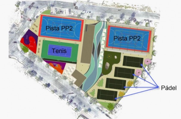 Muchavista tendrá una zona deportiva con pistas de pádel y tenis, rocódromo, gradas y cafetería