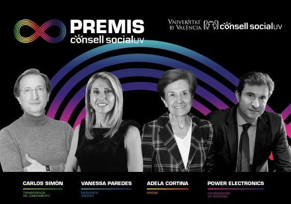 Adela Cortina, Carlos Simón, Vanessa Paredes y Power Electronics, premios Universidad-Sociedad 2025 de la UV