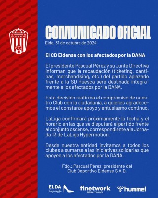 El Eldense donará a los afectados de la dana todo lo que recaude ante el Huesca