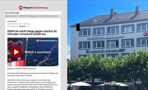 Isdin inicia acciones legales en Alemania contra Institute Dr. Schrader, encargado de realizar los estudios de la OCU