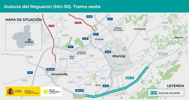 Sale a licitación la redacción del tramo oeste de la autovía del Reguerón para completar la circunvalación de Murcia (MU-30)