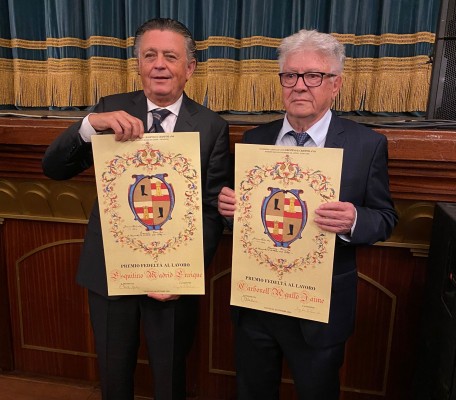 Los empresarios Enrique Esquitino de Conguitos y Jaime Carbonell de Wonders, premiados en Italia
