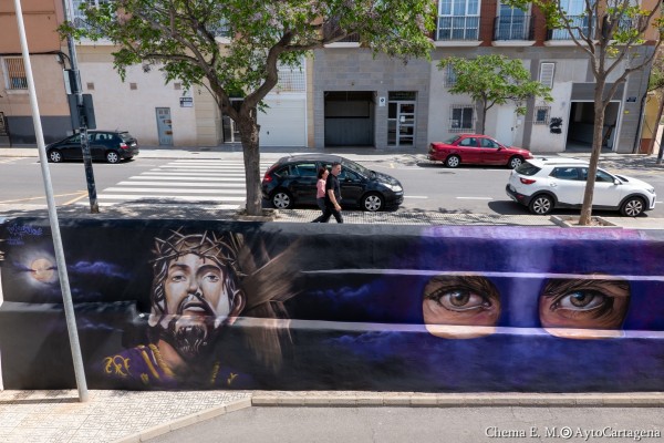 El mural de Santa Lucía dedicado al Jesús Nazareno de los marrajos opta a ser 'mejor obra de arte urbano del mundo' en abril