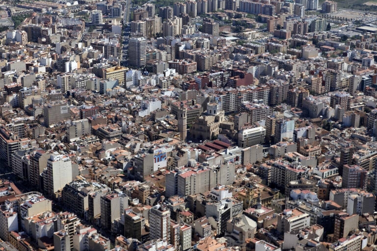 Imagen aérea del centro de Castelló. - Foto: ANTONIO PRADAS Imagen aérea del centro de Castelló.
