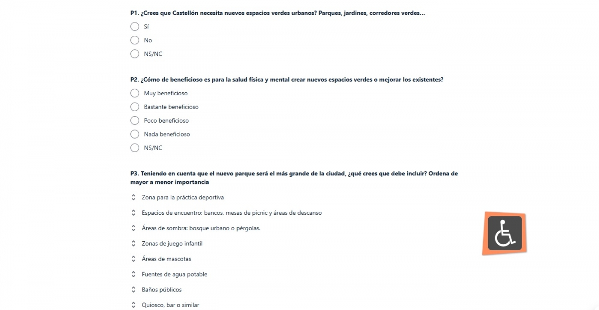 Algunas de las preguntas del cuestionario en la web censalparc.com.