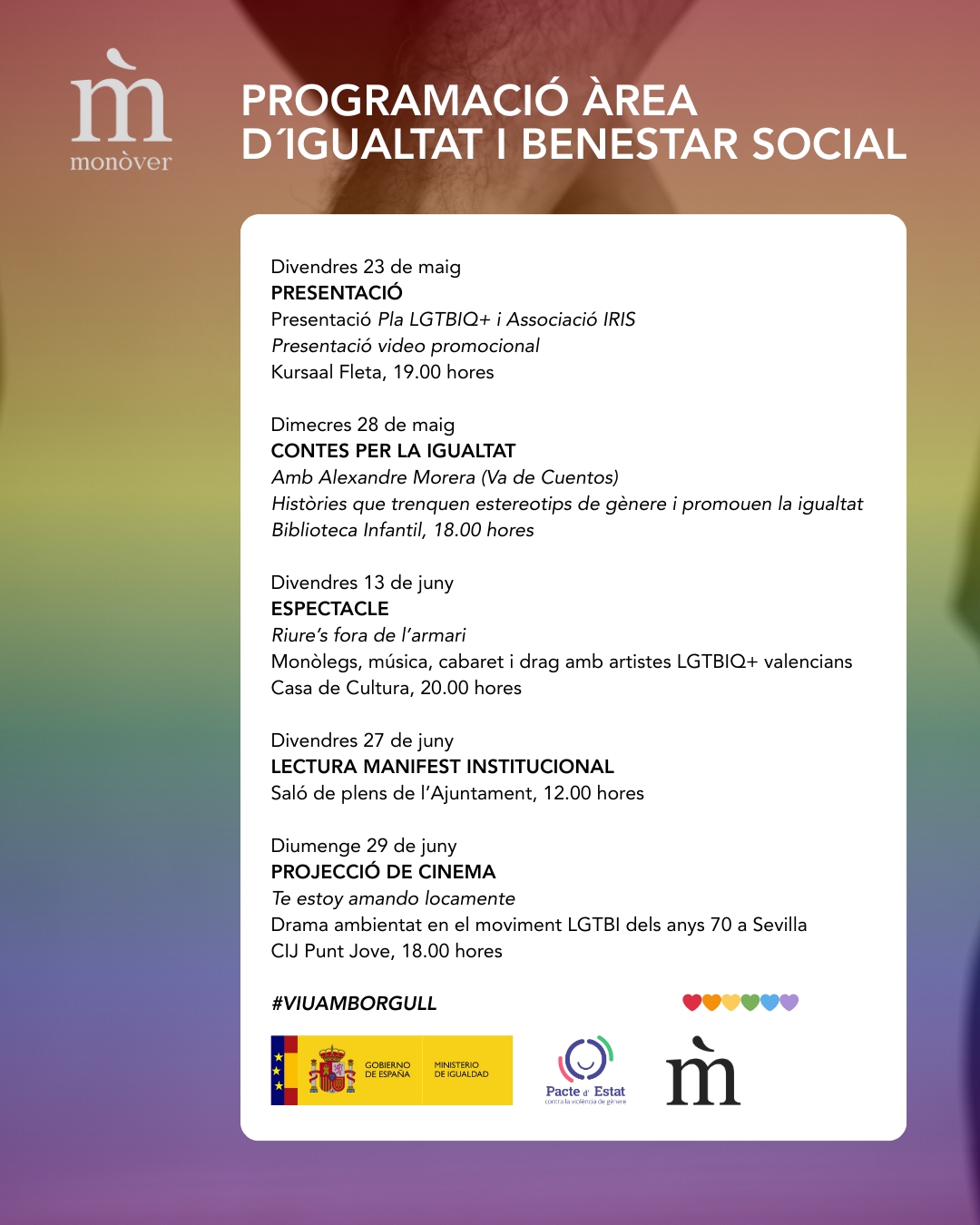 La programación LGTBUIQ+ de Monóvar hasta el mes de junio.