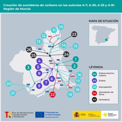 Cerca de 70.000 árboles combatirán las emisiones de CO2 en las autovías de la Región