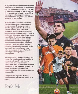 Rafa Mir se despide del Valencia: “Me voy con la tranquilidad de haberlo dado todo”