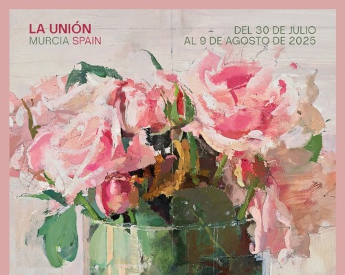 Antonio López tiñe de rosa el cartel del Cante de las Minas: representa la explosión flamenca con las flores de un jarrón 