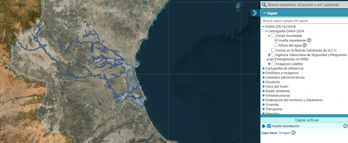 Visor cartográfico de la Generalitat que muestra las zonas inundables de la Dana.