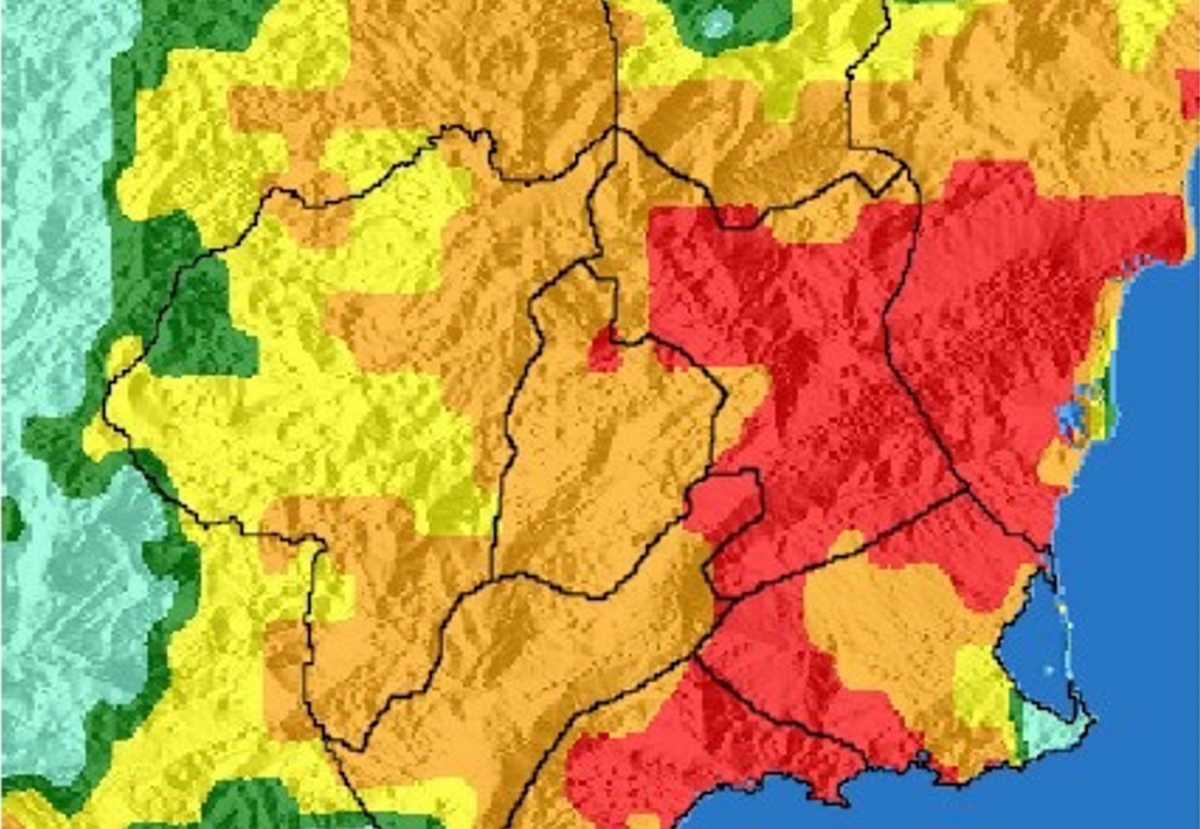 La subida de las temperaturas trae la amenaza de incendios: nivel de riesgo de incendio forestal extremo en el litoral oeste y Vega Alta-Ricote-Murcia